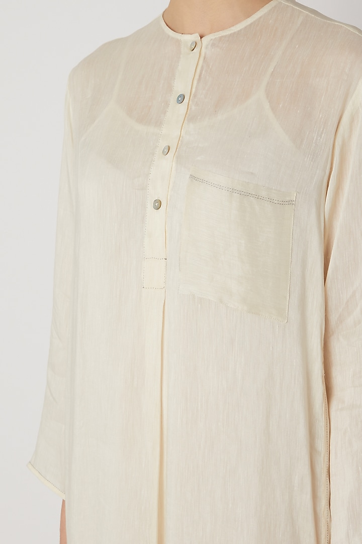 White Chanderi Silk Tunic by Urvashi Kaur at Pernia's Pop Up Shop