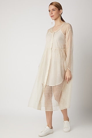 White Noil Silk Overlay by Urvashi Kaur