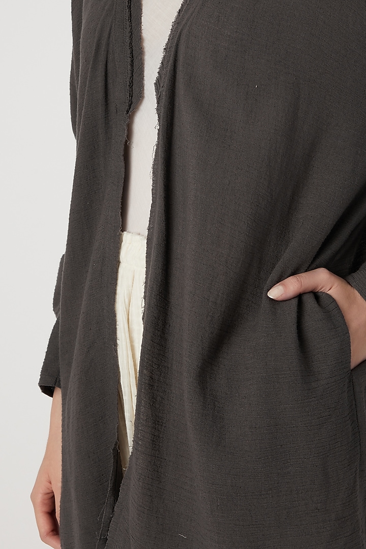 Grey Viscose Cotton Jacket by Urvashi Kaur at Pernia's Pop Up Shop