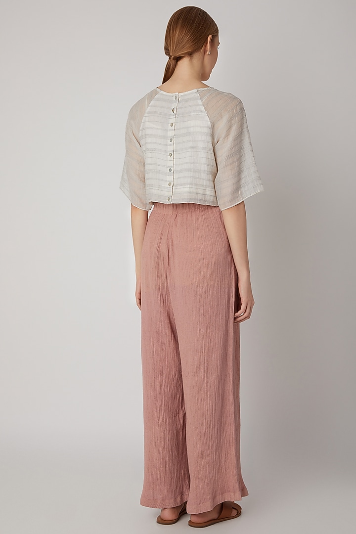 Blush Pink Viscose Cotton Pants by Urvashi Kaur at Pernia's Pop Up Shop