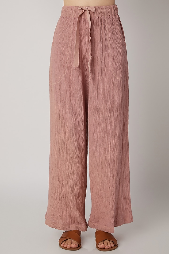 Blush Pink Viscose Cotton Pants by Urvashi Kaur at Pernia's Pop Up Shop