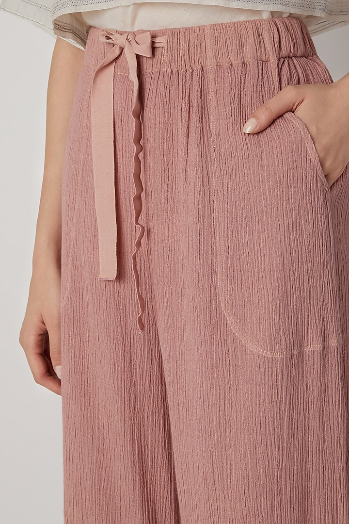 Blush Pink Viscose Cotton Pants by Urvashi Kaur at Pernia's Pop Up Shop