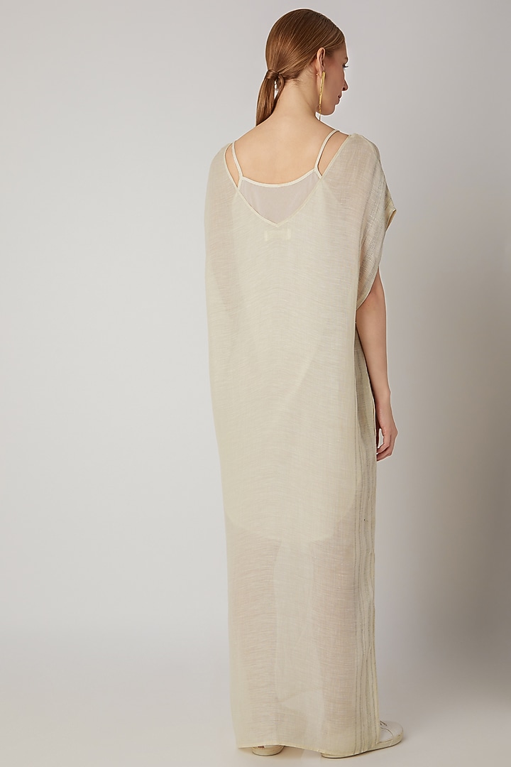 White Chanderi Silk Kaftan by Urvashi Kaur at Pernia's Pop Up Shop