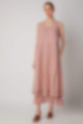 Blush Pink Line Silk Dress by Urvashi Kaur