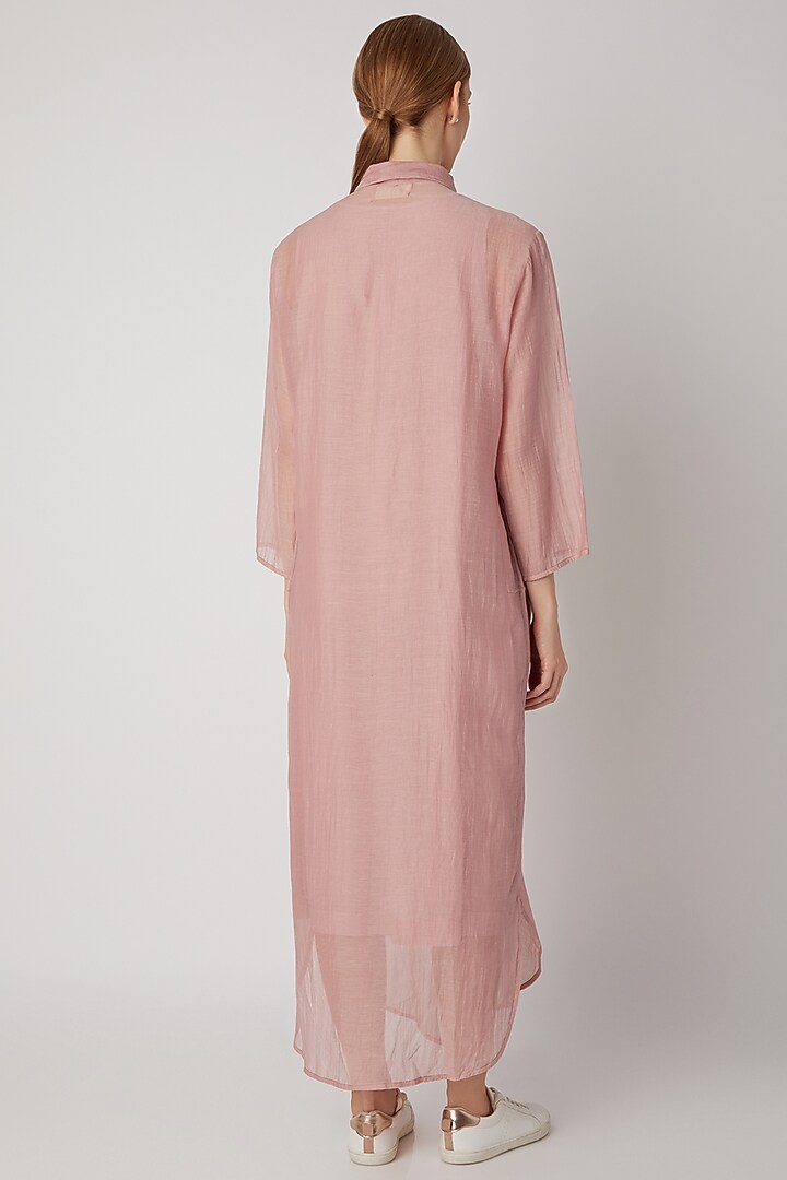 Blush Pink Chanderi Silk Kaftan by Urvashi Kaur at Pernia's Pop Up Shop