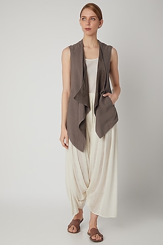 Brown Reversible Waistcoat by Urvashi Kaur