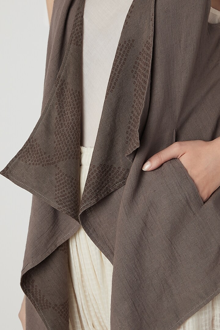 Brown Reversible Waistcoat by Urvashi Kaur at Pernia's Pop Up Shop