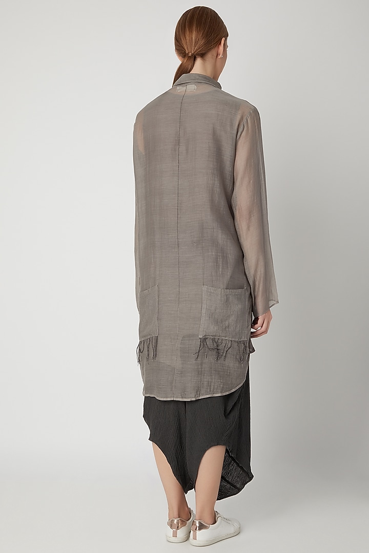 Grey Chanderi Silk Tunic by Urvashi Kaur at Pernia's Pop Up Shop