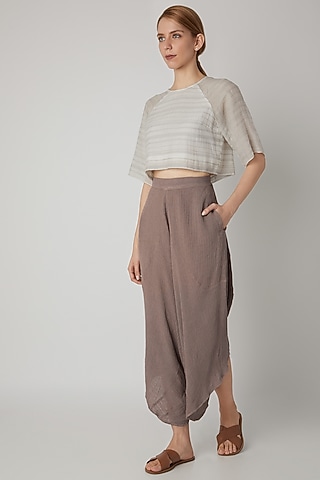 White Viscose Cotton Dhoti by Urvashi Kaur