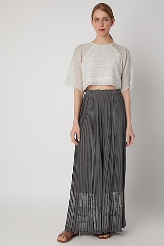 Grey Organic Cotton Palazzo Pants by Urvashi Kaur