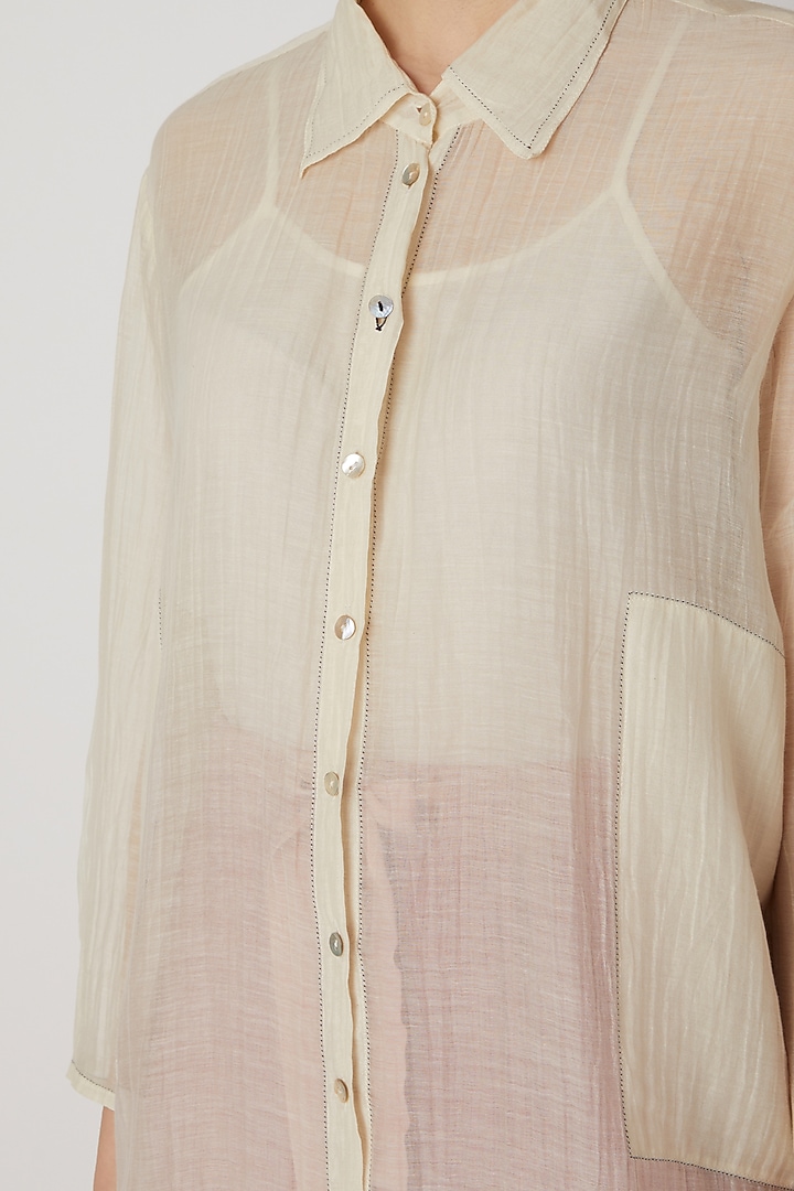 White Chanderi Silk Tunic by Urvashi Kaur at Pernia's Pop Up Shop
