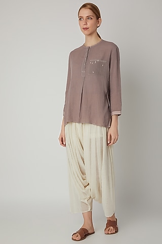 White Cotton Voile Salwar Pants by Urvashi Kaur