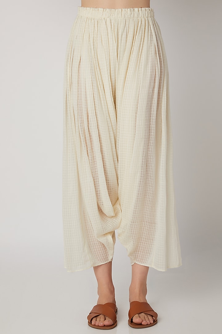 White Cotton Voile Salwar Pants by Urvashi Kaur at Pernia's Pop Up Shop