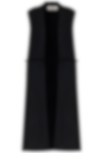 Black Long Sleeveless Jacket by Kapda By Urvashi Kaur at Pernia's Pop Up Shop