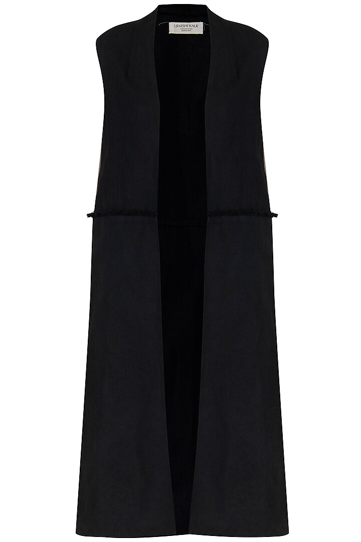 Black Long Sleeveless Jacket by Kapda By Urvashi Kaur at Pernia's Pop Up Shop