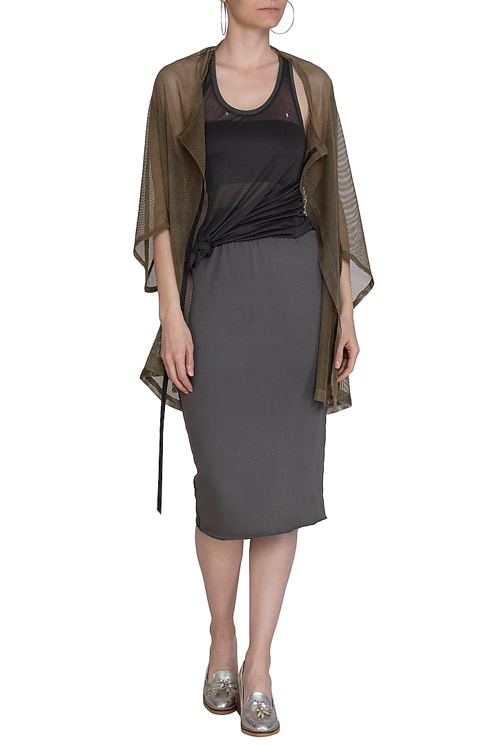 Khaki Mesh Oversized Jacket by Kapda By Urvashi Kaur at Pernia's Pop Up Shop