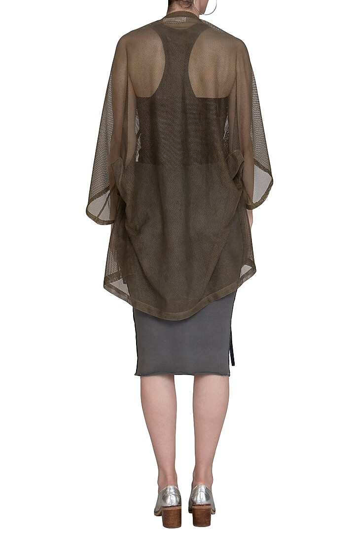 Khaki Mesh Oversized Jacket by Kapda By Urvashi Kaur at Pernia's Pop Up Shop