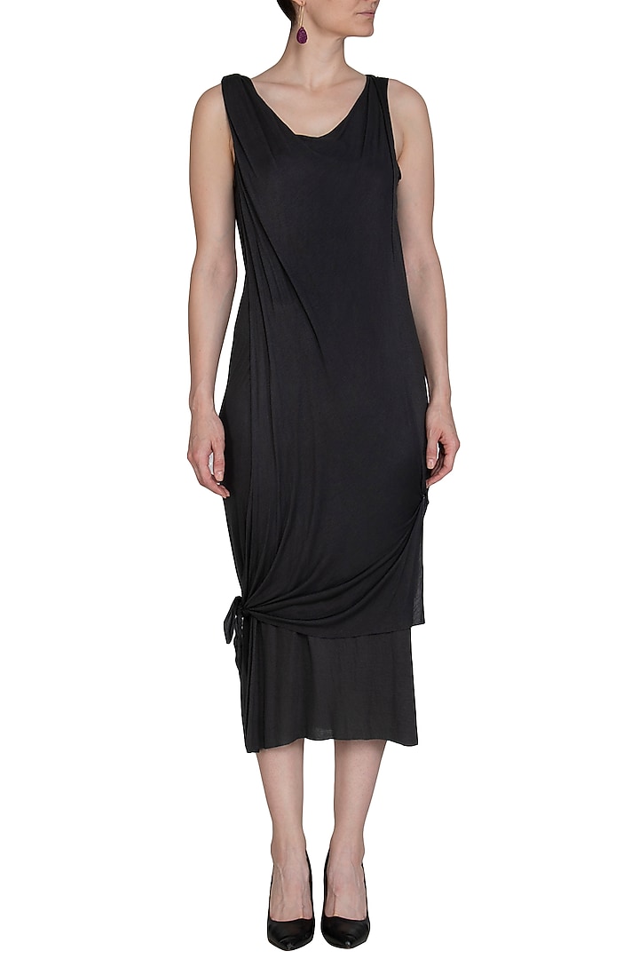 Dark Grey Layered Long Summer Dress by Kapda By Urvashi Kaur at Pernia's Pop Up Shop
