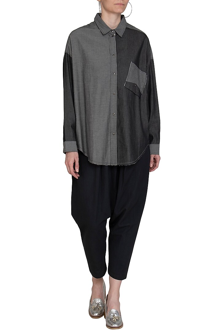 Grey Oversized Denim Shirt by Kapda By Urvashi Kaur at Pernia's Pop Up Shop