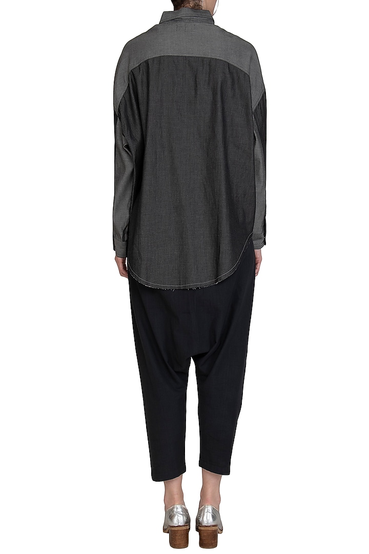 Grey Oversized Denim Shirt by Kapda By Urvashi Kaur at Pernia's Pop Up Shop