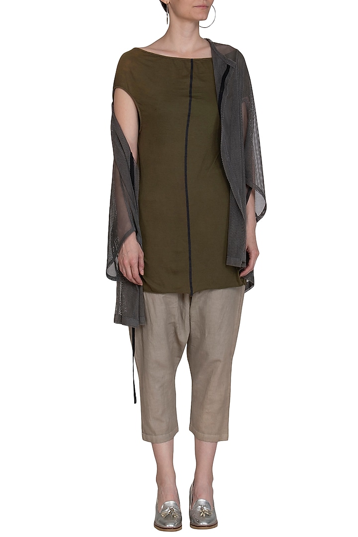 Khaki Low Back T-Shirt by Kapda By Urvashi Kaur at Pernia's Pop Up Shop