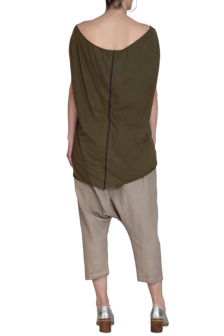 Khaki Low Back T-Shirt by Kapda By Urvashi Kaur at Pernia's Pop Up Shop