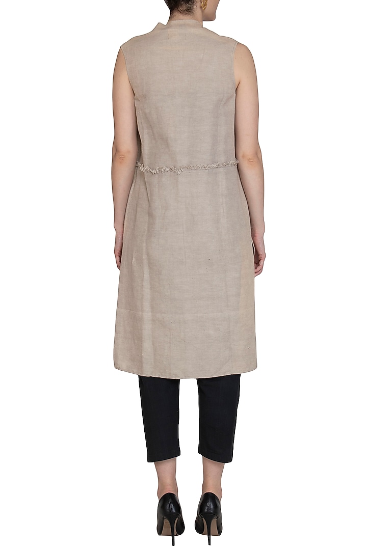 Light Grey Long Sleeveless Jacket by Kapda By Urvashi Kaur at Pernia's Pop Up Shop