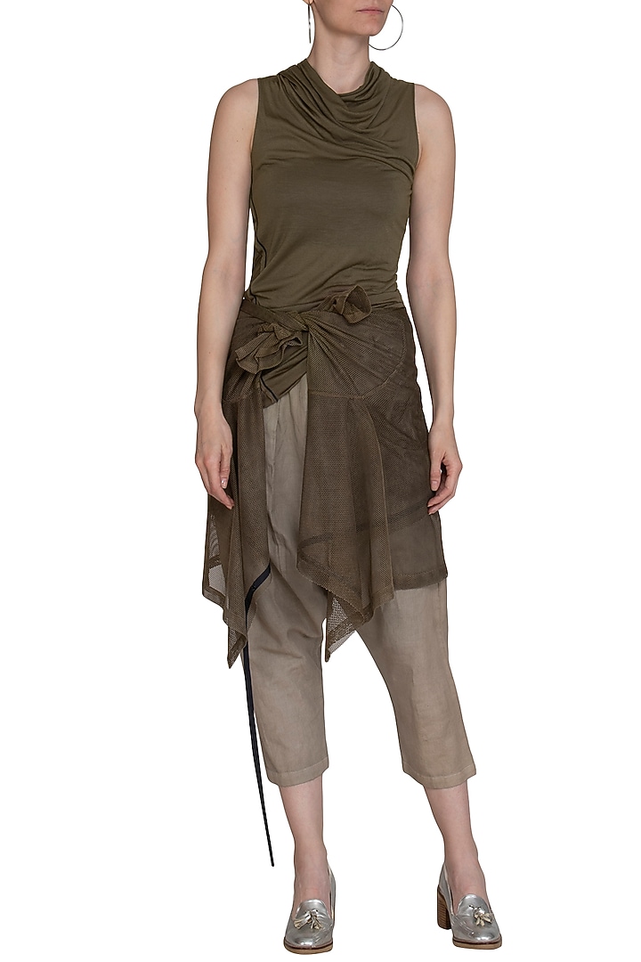 Olive Green Cowl T-Shirt by Kapda By Urvashi Kaur at Pernia's Pop Up Shop
