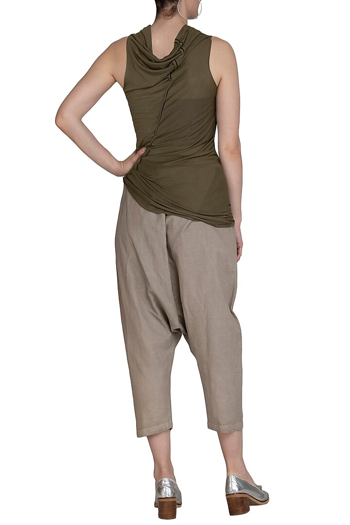 Olive Green Cowl T-Shirt by Kapda By Urvashi Kaur at Pernia's Pop Up Shop