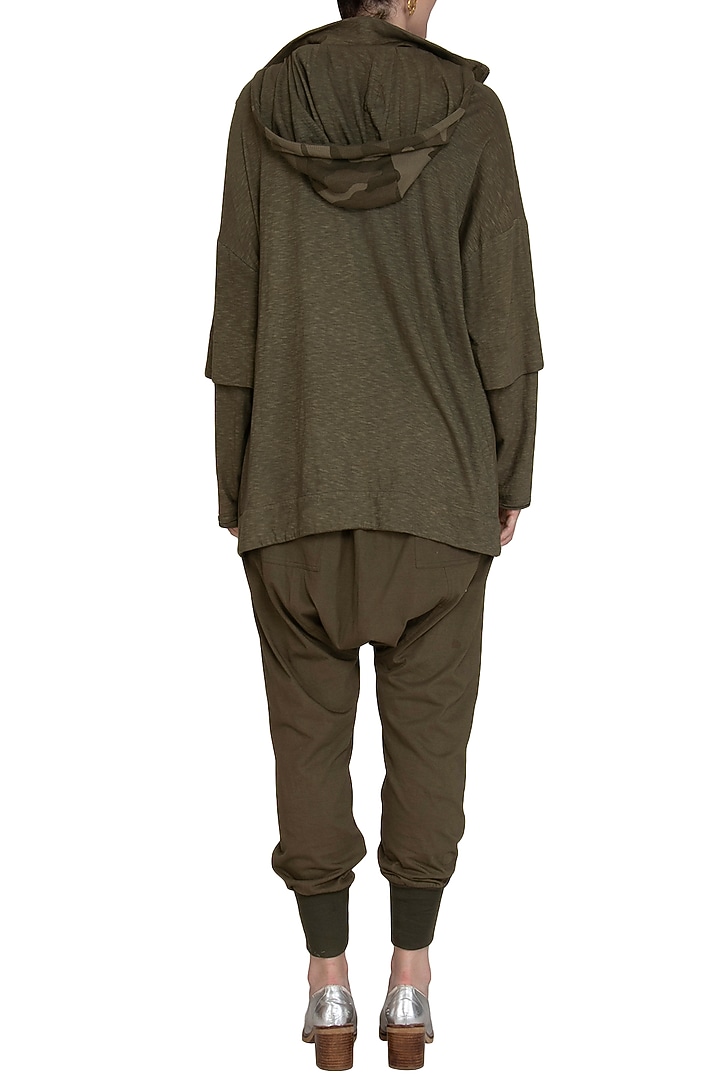 Khaki Camouflage Hoodie Jacket by Kapda By Urvashi Kaur at Pernia's Pop Up Shop
