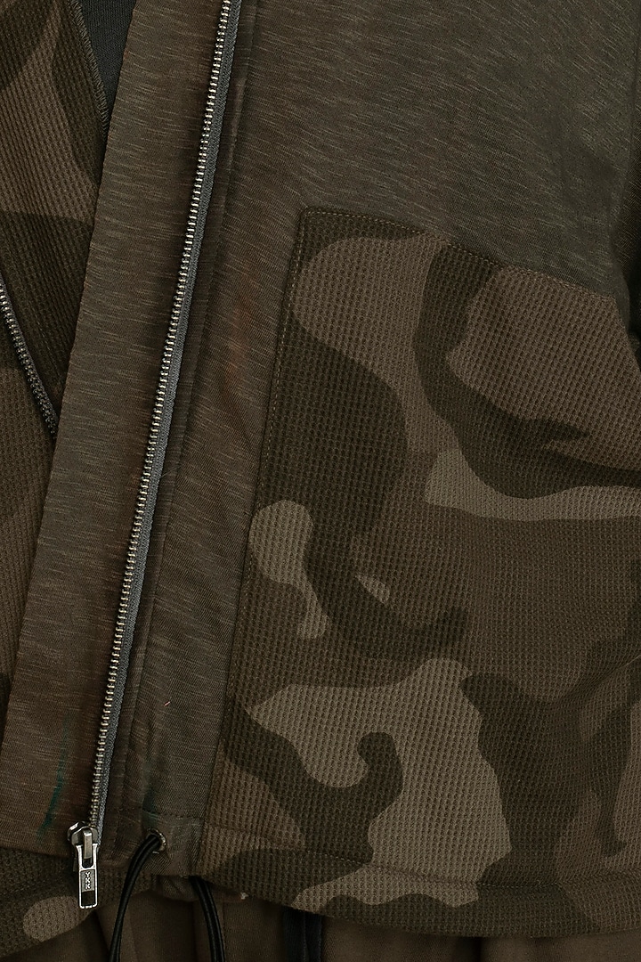 Khaki Camouflage Hoodie Jacket by Kapda By Urvashi Kaur at Pernia's Pop Up Shop