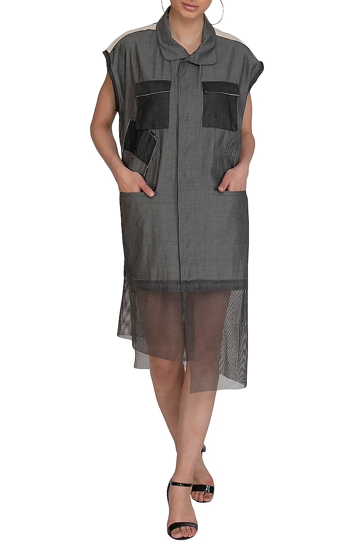 Grey Sleeveless Summer Dress by Kapda By Urvashi Kaur at Pernia's Pop Up Shop