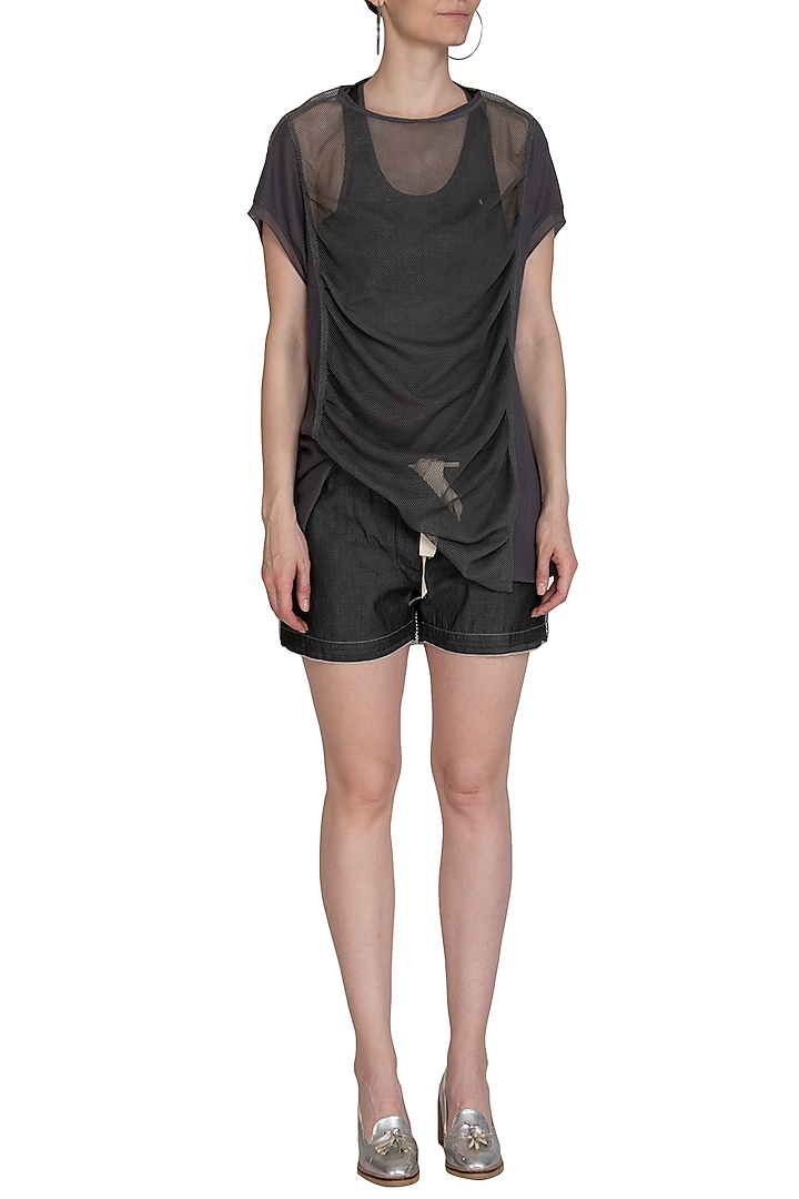 Grey Panelled T-Shirt by Kapda By Urvashi Kaur at Pernia's Pop Up Shop