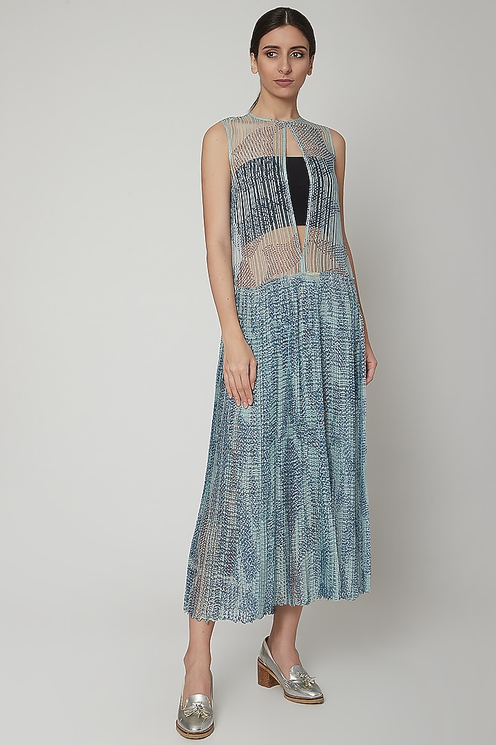 Sky Blue Micro Pleated Shibori Vacation Dress by Urvashi Kaur at Pernia's Pop Up Shop