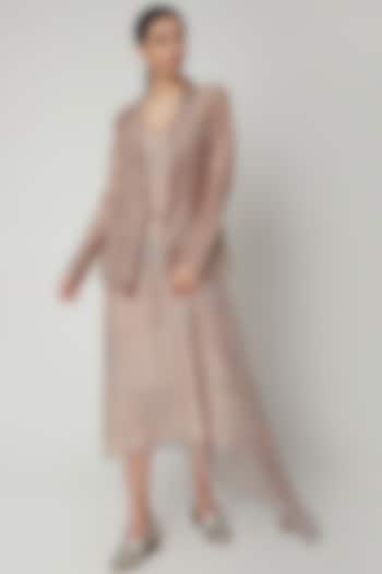 Grey Asymmetric Vacation Dress With Block Print by Urvashi Kaur at Pernia's Pop Up Shop
