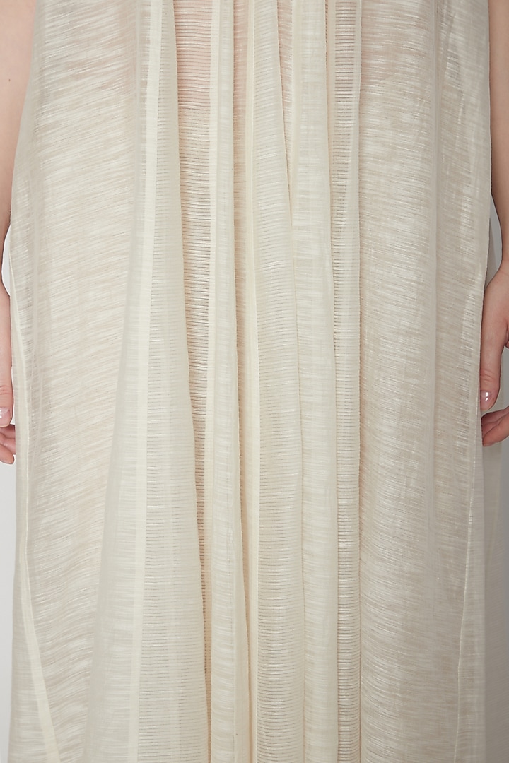 Beige Sheer Summer Dress With Stripes by Urvashi Kaur at Pernia's Pop Up Shop