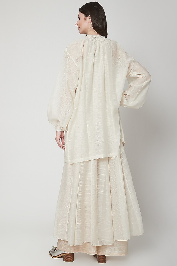 White Chanderi Silk Shirt by Urvashi Kaur at Pernia's Pop Up Shop