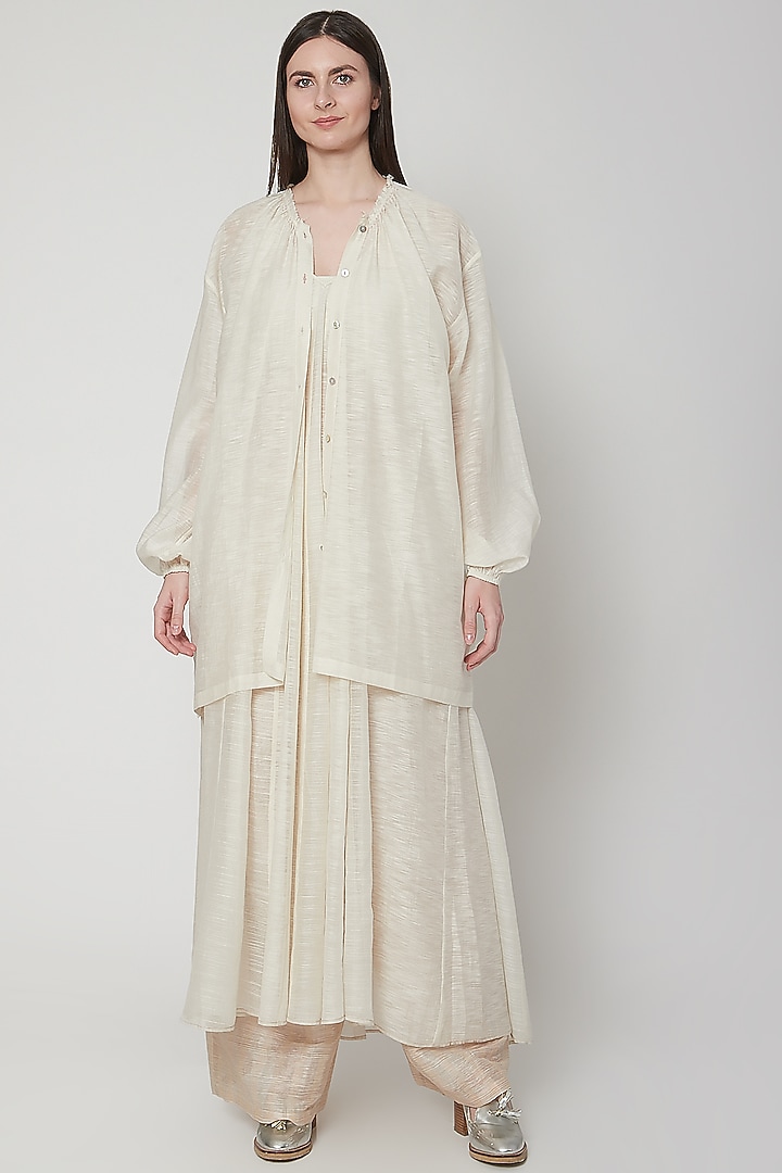 White Chanderi Silk Shirt by Urvashi Kaur at Pernia's Pop Up Shop