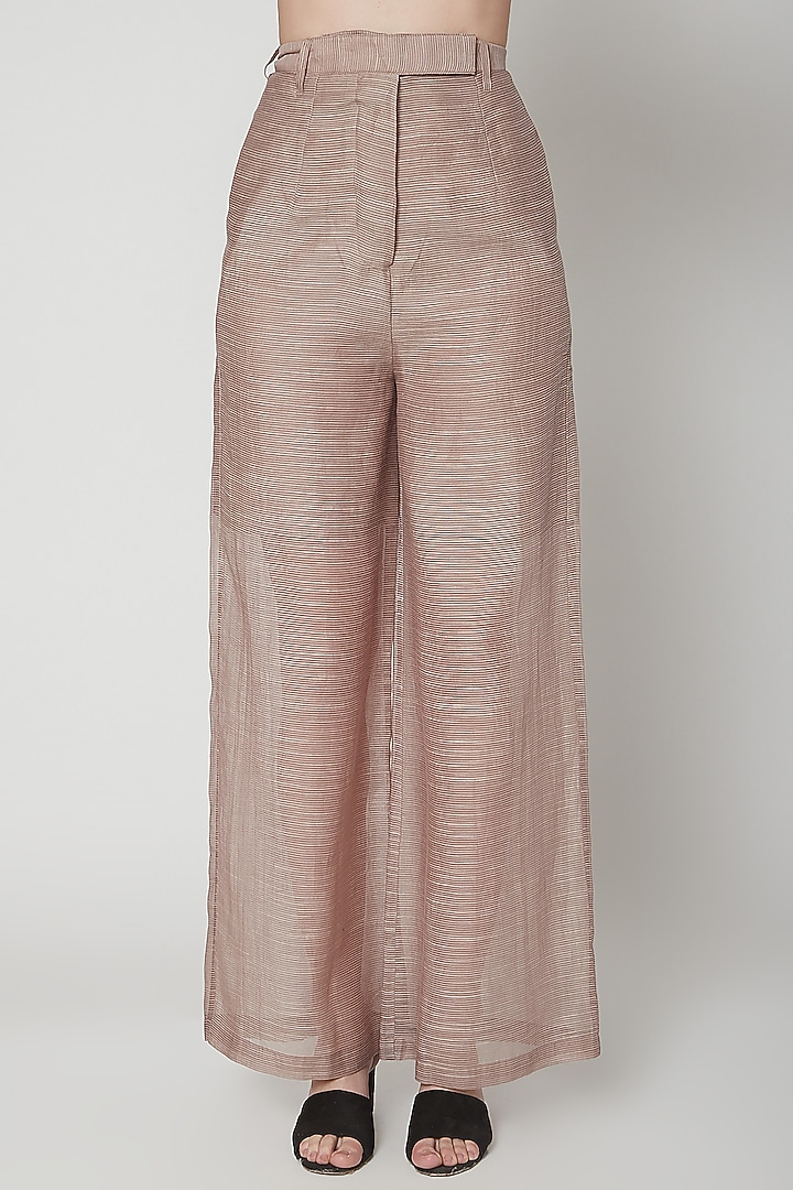 Grey Sheer Pants With Stripes by Urvashi Kaur at Pernia's Pop Up Shop