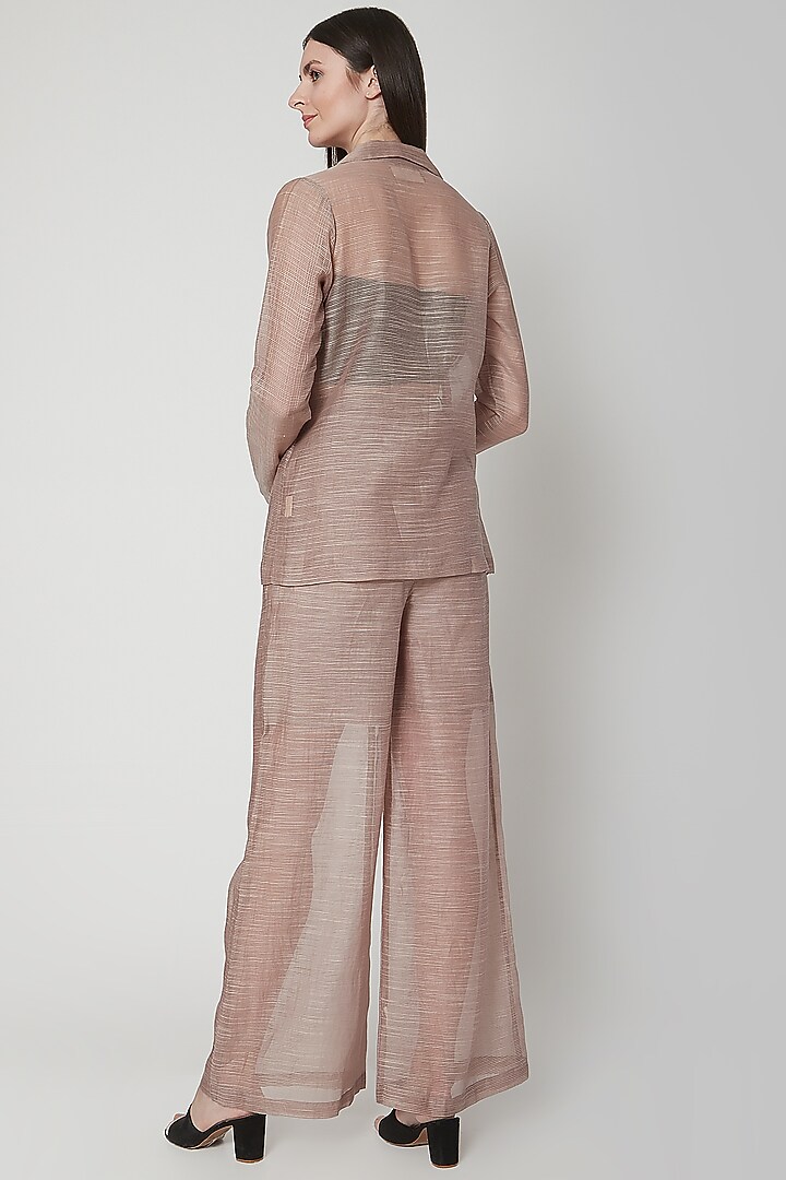 Grey Sheer Blazer With Stripes by Urvashi Kaur at Pernia's Pop Up Shop