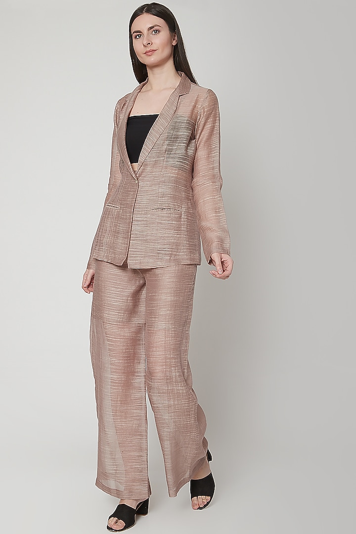 Grey Sheer Blazer With Stripes by Urvashi Kaur at Pernia's Pop Up Shop