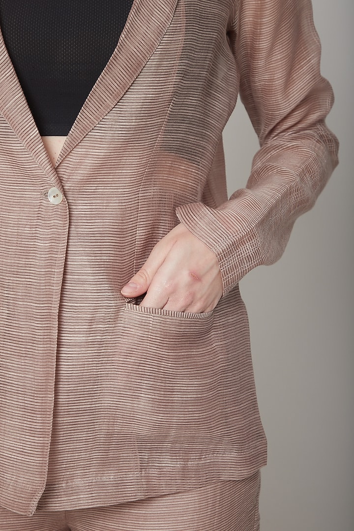 Grey Sheer Blazer With Stripes by Urvashi Kaur at Pernia's Pop Up Shop