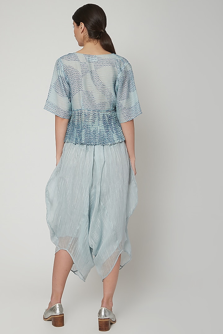 Sky Blue Pleated Shibori Top by Urvashi Kaur at Pernia's Pop Up Shop