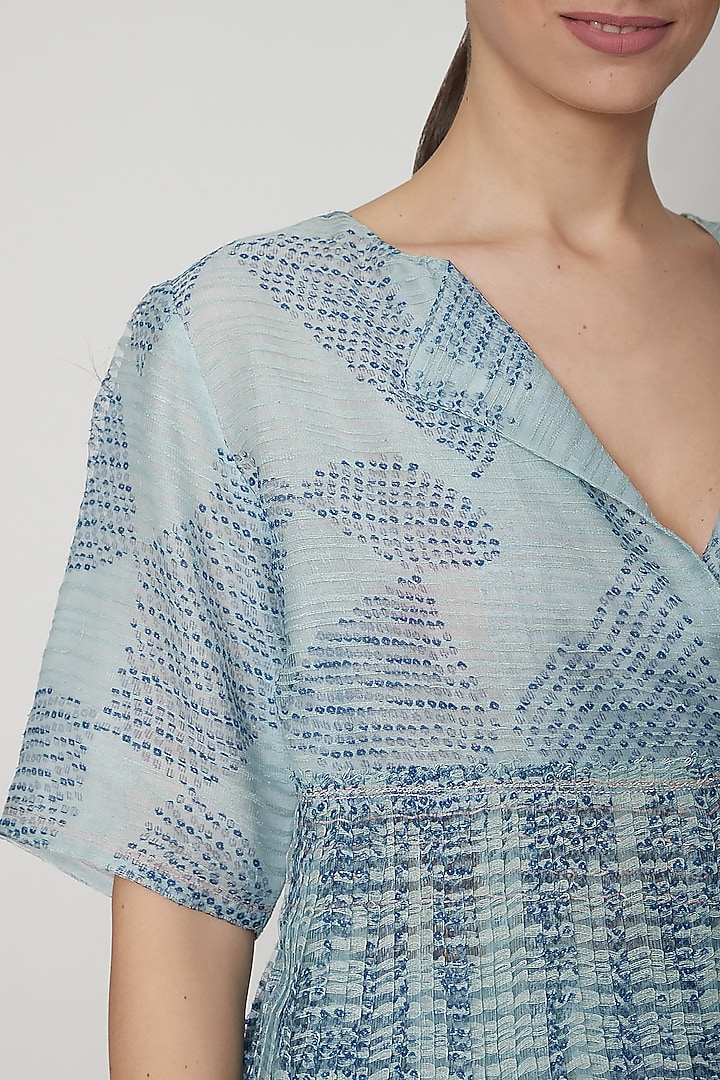 Sky Blue Pleated Shibori Top by Urvashi Kaur at Pernia's Pop Up Shop