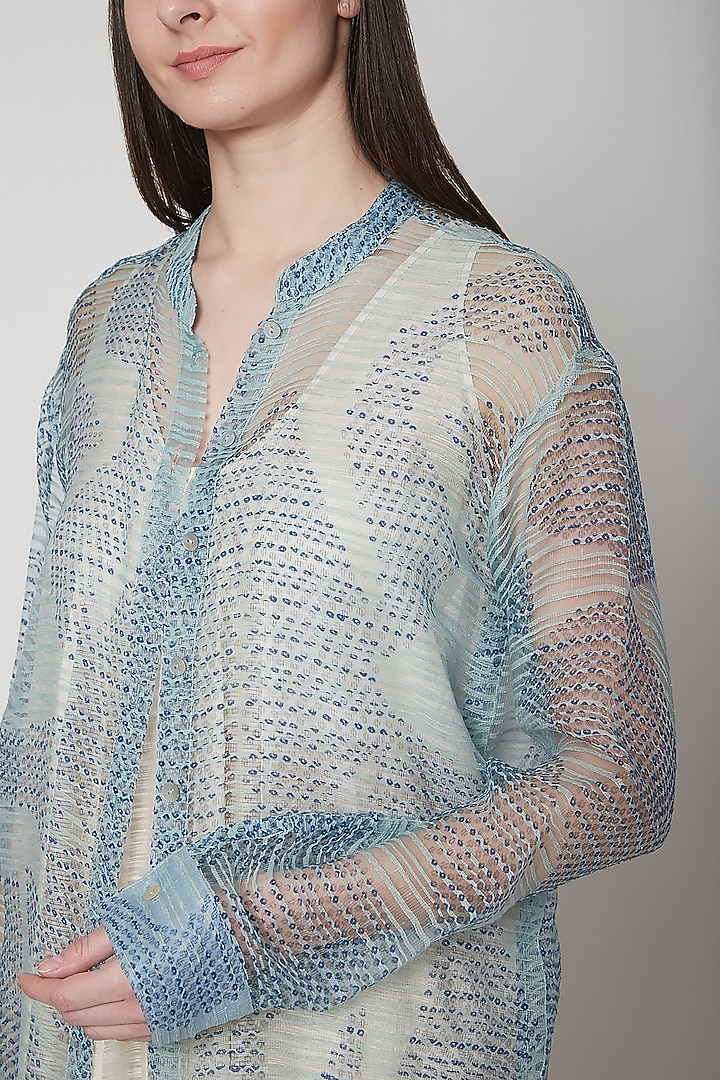 Sky Blue Shibori Vacation Shirt Dress by Urvashi Kaur at Pernia's Pop Up Shop