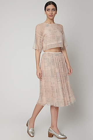 Blush Pink Block Printed Skirt by Urvashi Kaur