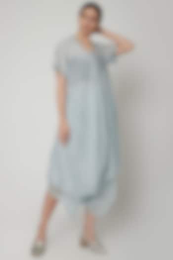 Sky Blue Asymmetric Dress With Stripes by Urvashi Kaur