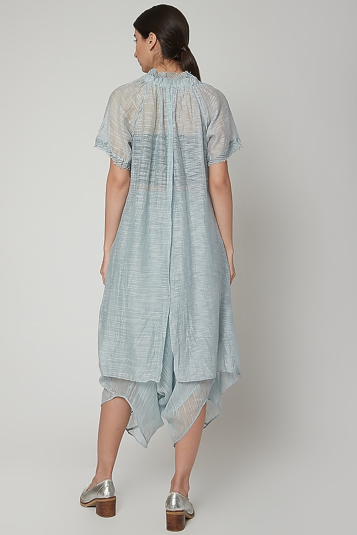 Sky Blue Asymmetric Summer Dress With Stripes by Urvashi Kaur at Pernia's Pop Up Shop