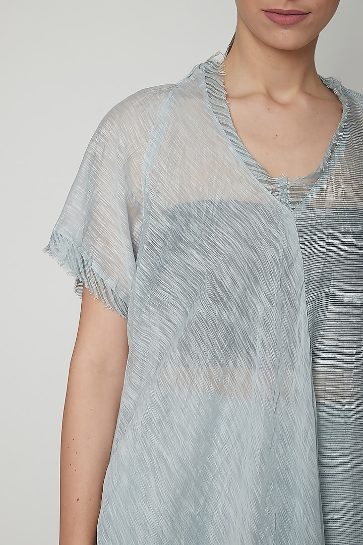Sky Blue Asymmetric Summer Dress With Stripes by Urvashi Kaur at Pernia's Pop Up Shop