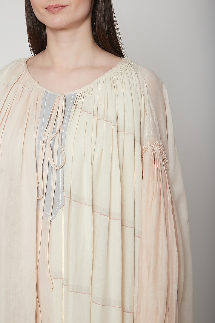 Beige Cocktail Dress With Color Blocking by Urvashi Kaur at Pernia's Pop Up Shop
